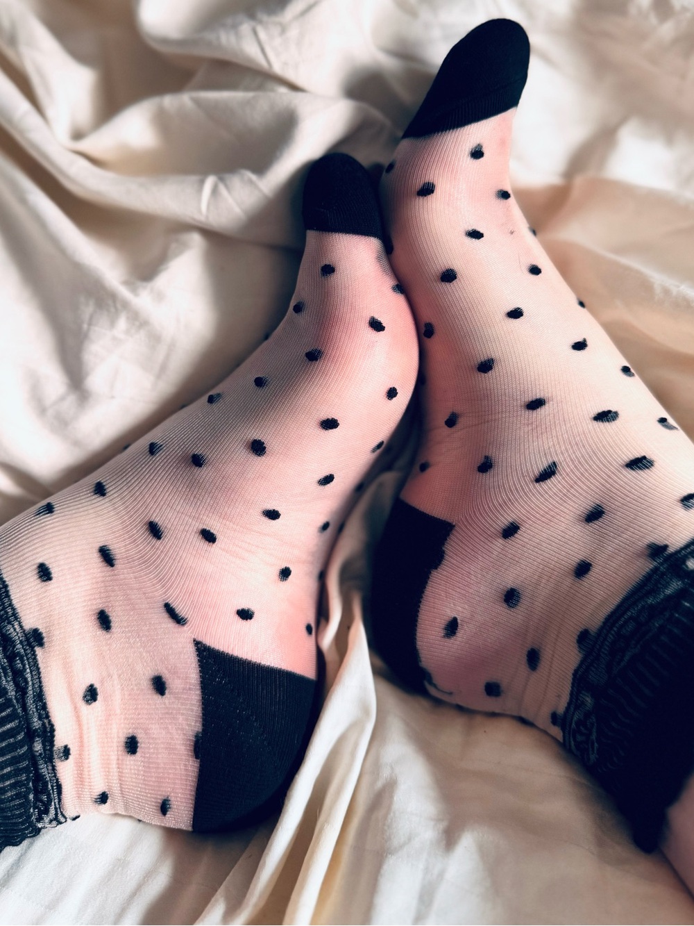 Sheer Polka Dot Anklet Socks - Black on Nude - Picture 5 of 11